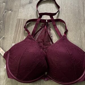 NWT Victoria’s Secret very sexy plunge bra size 36 DD. Burgundy Lace Strappy Bra